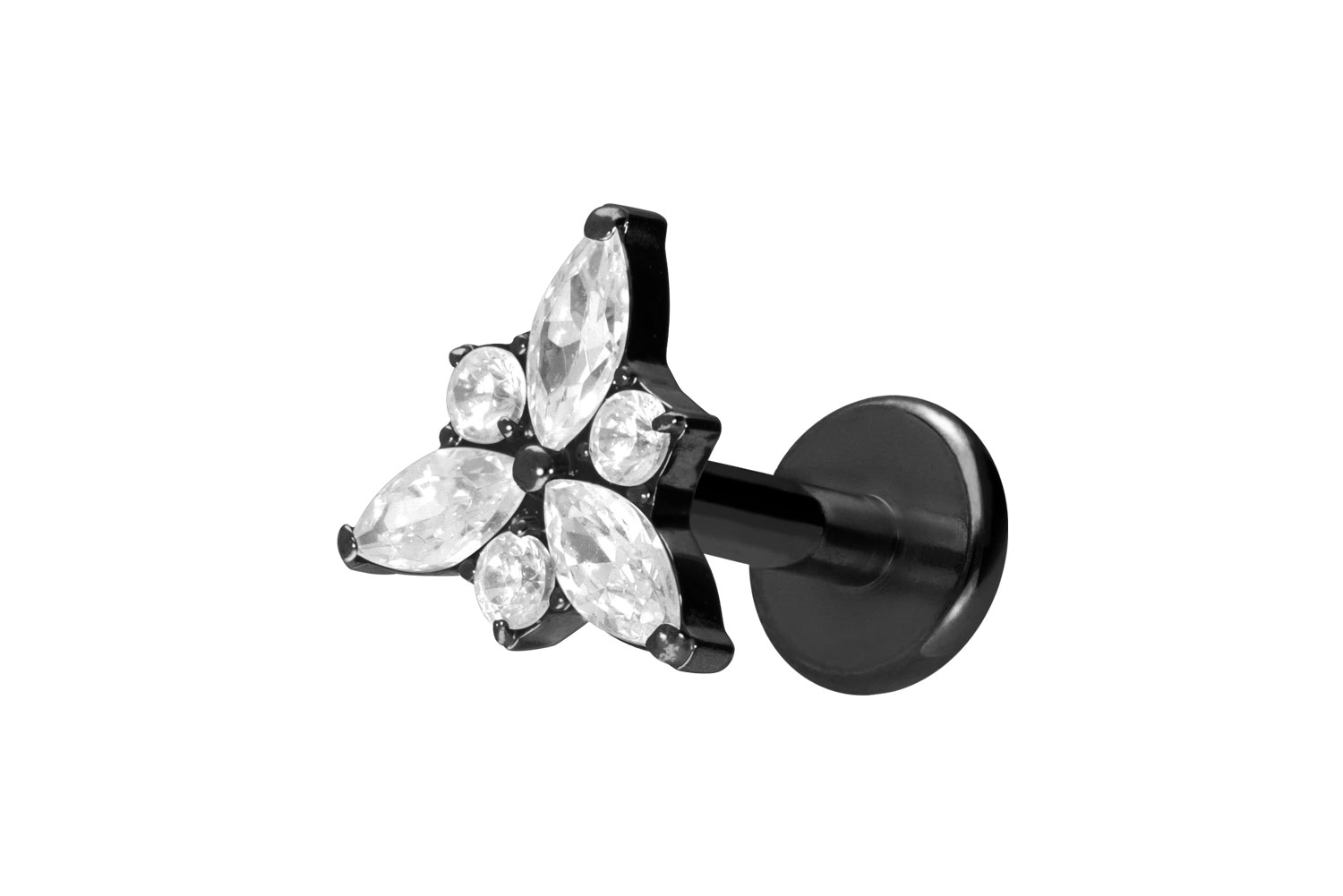 Titan Labret Piercing mit Innengewinde KRISTALLBLÜTE